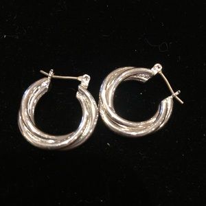 Avon Silvertone Swirl Hoop Earrings